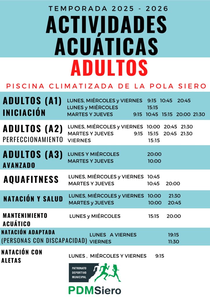Actividades acuáticas La Pola Siero adultos 25/26