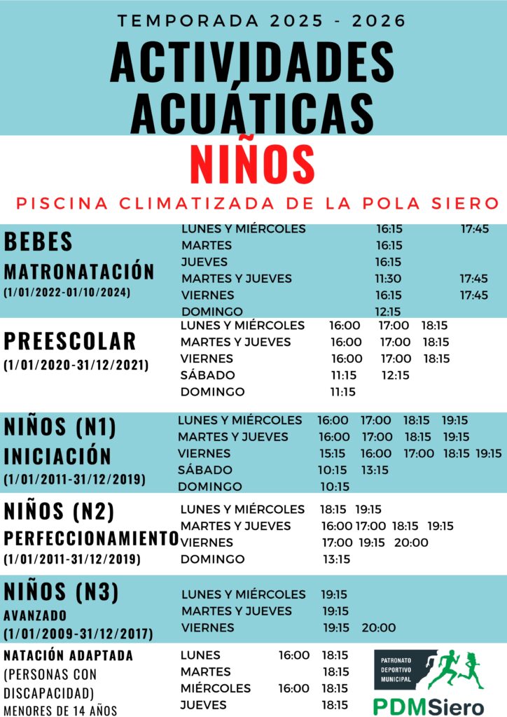Actividades acuáticas La Pola Siero niños 25/26