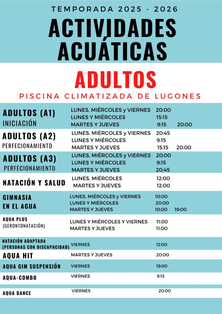 Actividades acuáticas Lugones adultos 25/26