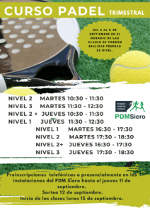 Cursos de Pádel organizados por el PDM Siero